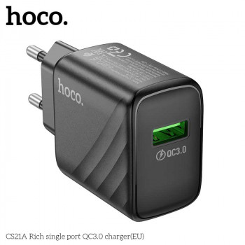 Hoco CS21A Rich single-port charger (EU), 1USB, QC3.0 18w, black