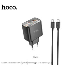 Hoco CS43A Smart PD45W (C+C) charger set, C to C cable, black