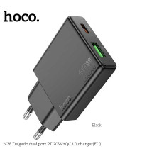 Hoco N38 Delgado dual port PD20w + QC3.0 charger (EU), black