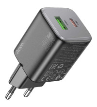Hoco N41 Almighty PD20w + QC3.0 charger (C+U), black