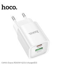 Hoco C149A Charm dual port PD30w+QC3.0 Charger (EU), white