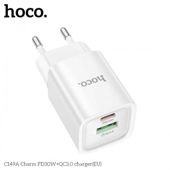 Hoco C149A Charm dual port PD30w+QC3.0 Charger (EU), white