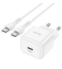 Hoco N32 Glory PD30w single port charger set (EU), кабель USB-C to USB-C, white