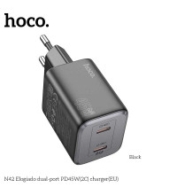 Hoco N42 Elogiado PD45w dual port (C+C) charger (EU), black