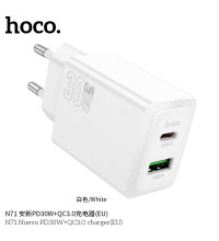 Hoco N71 Nuevo PD30w + QC3.0 dual port charger (EU), white