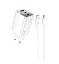 Hoco N49 Glorious PD65w three-port (С+C+U) GAN charger set, with C-C cable 1m, white