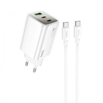 Hoco N49 Glorious PD65w three-port (С+C+U) GAN charger set, with C-C cable 1m, white