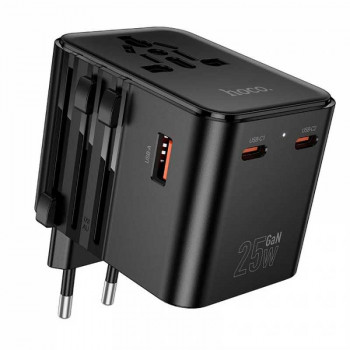Hoco AC31 Changer 3-port PD25W (2C1A) universal travel charger, black