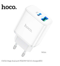 Hoco C105A Stage dual port PD20w+QC3.0 Charger (EU), white