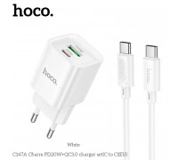 Hoco C147A Charm dual port (1C1U) PD20w Charger Set (EU) (C to C) white
