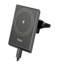 Hoco HW19 Precious magnetic wireless fast charging car holder, в решетку, Qi 15w, black