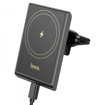 Hoco HW19 Precious magnetic wireless fast charging car holder, в решетку, Qi 15w, black