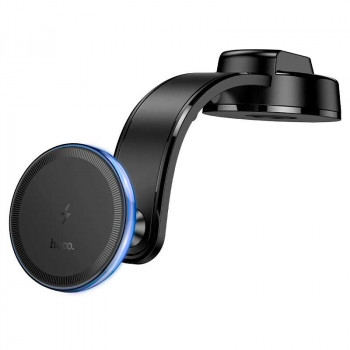 Hoco HW25 Neon magnetic wireless fast charge car holder center consol, на панель, Qi 15w, black