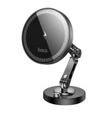 Hoco HW26 Jacques metal magnetic wireless fast charging car holder, на панель, Qi 15w, gray