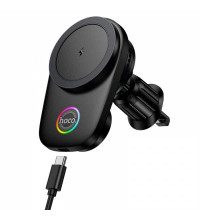 Hoco HW36 electric rotating magnetic wireless fast charging car holder, в решетку, Qi 15w, black