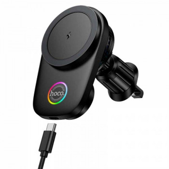 Hoco HW36 electric rotating magnetic wireless fast charging car holder, в решетку, Qi 15w, black