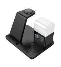 Hoco CQ9 Crown 3-in-1 night light wireless fast charger with clock, black