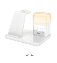 Hoco CQ9 Crown 3-in-1 night light wireless fast charger with clock, white
