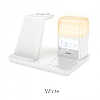 Hoco CQ9 Crown 3-in-1 night light wireless fast charger with clock, white