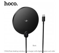 Hoco CW62 Peak 15w Wireless Fast Charger with digital display and cable, black