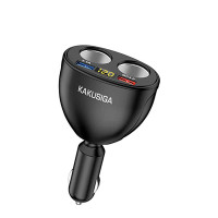 Kakusiga KSC-852 cigarette lighter in-car charger, разветвитель на 2 розетки и 2 USB, QC3.0, black