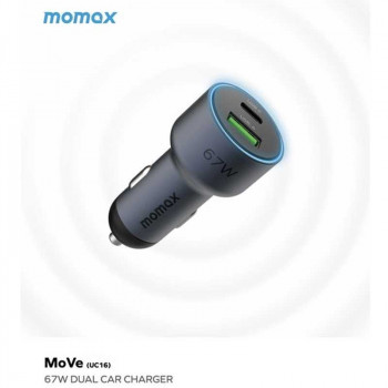 Momax UC16 MoVe 67w Dual Port (U+C) Car Charger, PD67w+QC30w, gray