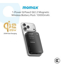 Momax 1-Power Q.Pass2 10000mAh Magnetic Wireless Battery Pack, 18mm, PD30w, Qi 25w (IP168Q22) black