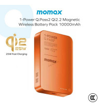 Momax 1-Power Q.Pass2 10000mAh Magnetic Wireless Battery Pack, 18mm, PD30w, Qi 25w (IP168Q22) orange