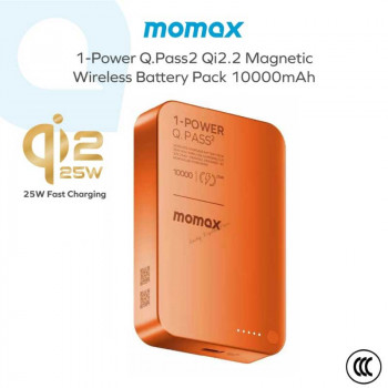 Momax 1-Power Q.Pass2 10000mAh Magnetic Wireless Battery Pack, 18mm, PD30w, Qi 25w (IP168Q22) orange