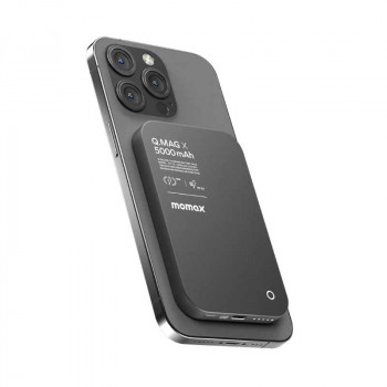Momax qMAG X 5000mAh Magnetic Wireless Battery Pack, 8.3mm, PD20w, Qi 15w (IP116D) black