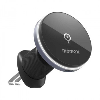 Momax CM25A Q.Mag Mount 5 Magnetic wireless charging car mount, 15w, на решетку, black