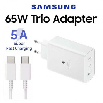 Samsung 65w PD Power Adapter Trio set, U+C+C, кабель С-С 1м (EP-T6530) white