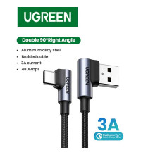 Ugreen USB-A to USB-C 90 Degree Fast Charging Cable, Type-C, угловой, 3A, 1m, US176, 20856, black