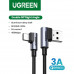 Ugreen USB-A to USB-C 90 Degree Fast Charging Cable, Type-C, угловой, 3A, 1m, US176, 20856, black