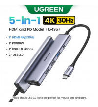 Ugreen USB-C Adapter 5-in-1, 1xUSB3.0+2xUSB2.0+HDMI2.0 4K@30Hz+PD100w, model CM478 (gray)  15459