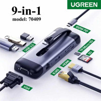 Ugreen USB-C Adapter 9-in-1, PD100w+3xUSB3.0+TF/SD+HDMI2.0 30Hz+ RJ45+VGA (70409)