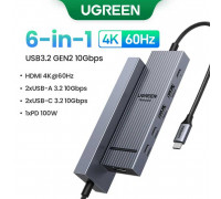 Ugreen USB-C Adapter 6-in-1, 2xUSB3.0+HDMI2.04K@60Hz+PD100w+2xUSB 10Gbps CM818 45363