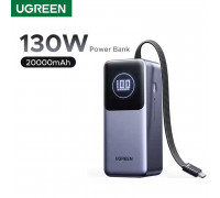 Ugreen PB723 130w power bank 20000mah with build-in cable, PD 100w, 55365B, gray
