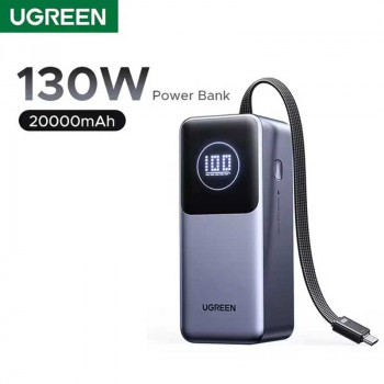 Ugreen PB723 130w power bank 20000mah with build-in cable, PD 100w, 55365B, gray