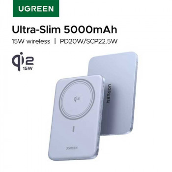 Ugreen PB580 magnetic wireless power bank 5000mah, Qi2 15W, PD 20w (65840) blue