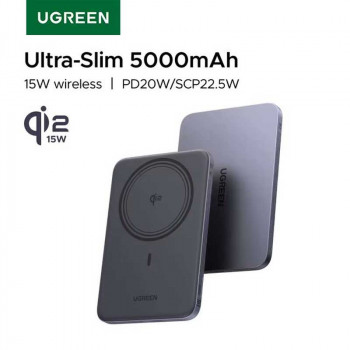 Ugreen PB580 magnetic wireless power bank 5000mah, Qi2 15W, PD 20w (75984) grey