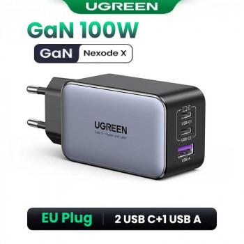 Ugreen GaN Nexode Pro Fast Charger 100w, U+C+C,  (15203) grey