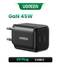 Ugreen 45w Dual USB-C GAN Fast Charger, C+C, model X526 (65058) black