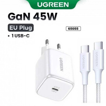 Ugreen 45w GaNInfinity USB-C GAN Fast Charger Set, 1C, кабель C-C, model X524 (65055) white