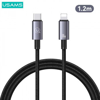 Usams Type-C to Lightning Cable, 1.2m, PD 30W (US-SJ662), оплетка, black
