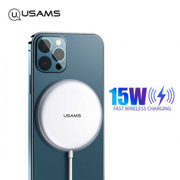 Usams W2 Super-thin Magnetic Fast Wireless Charger With Cable, Qi 15w, 1.2m (US-CD160) silver