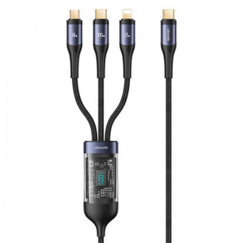 Usams 3-in-1 Transparent Digital Di Cable (C to M+L+C), 1.2m, PD100w (US-SJ600) black