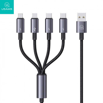 Usams 4-in-1 Aluminium Alloy Data Cable (U to M+L+2C), 1.2m, 3A (US-SJ739) black
