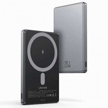 Usams PB73 5000mAh PD20w Ultra-thin Aluminium Magnetic Wireless Power Bank, Qi 15w (US-CD220) grey