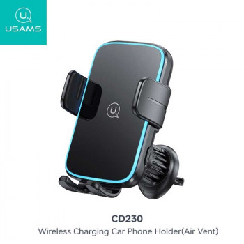 Usams US-CD230 Wireless Charging Car Phone Holder, в решетку, Qi 15w